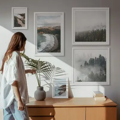 Set of 5 wall art pieces coastal landscapes and mountain forests