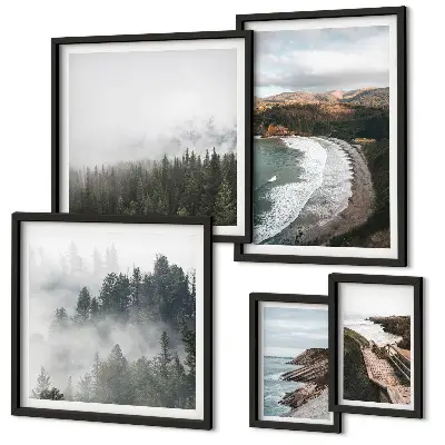 Set of 5 wall art pieces Coastal landscapes, mountain forests