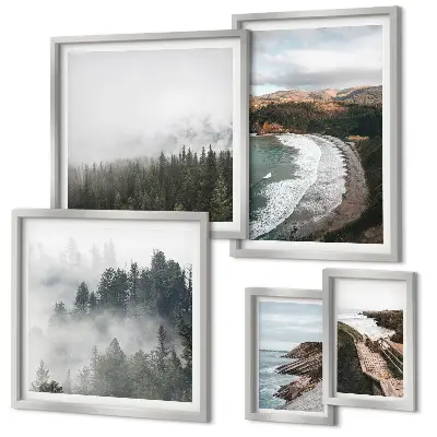 Set of 5 wall art pieces Coastal landscapes, mountain forests