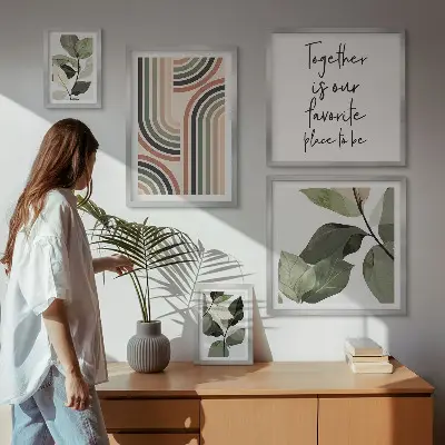 Set of 5 wall art pieces Stylish floral accents geometry