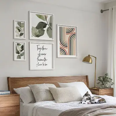 Set of 5 wall art pieces Stylish floral accents geometry