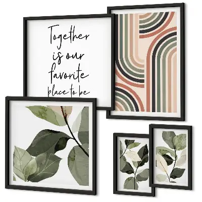 Set of 5 wall art pieces Stylish floral accents geometry