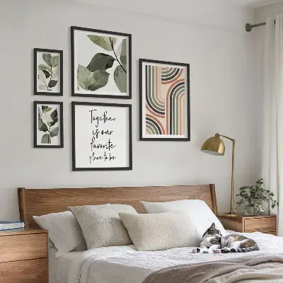 Set of 5 wall art pieces Stylish floral accents geometry