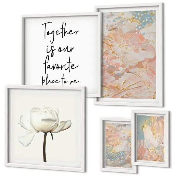 Set of 5 wall art pieces Abstract flowers with slogans
