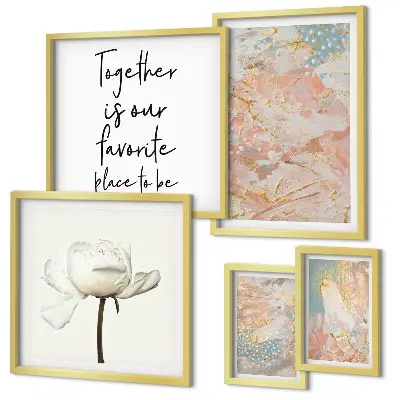 Set of 5 wall art pieces Abstract flowers with slogans