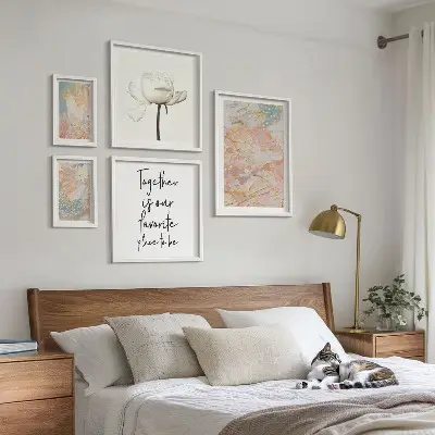 Set of 5 wall art pieces Abstract flowers with slogans