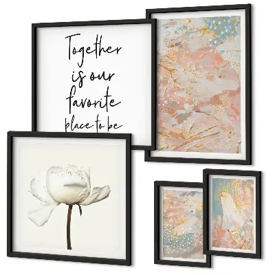 Set of 5 wall art pieces Abstract flowers with slogans