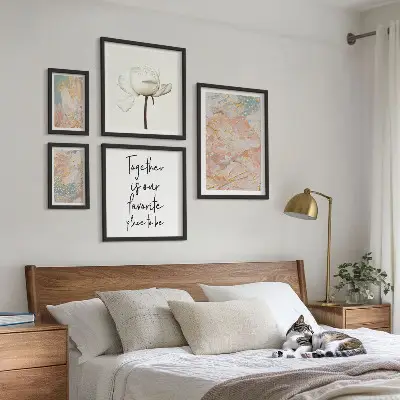 Set of 5 wall art pieces Abstract flowers with slogans