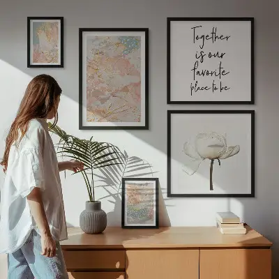 Set of 5 wall art pieces Abstract flowers with slogans