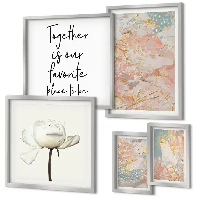 Set of 5 wall art pieces Abstract flowers with slogans