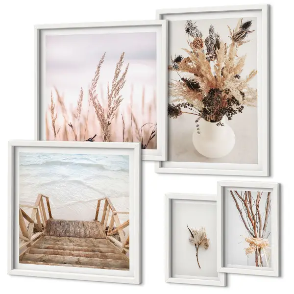 Framed photo set Stylish dried plants and water
