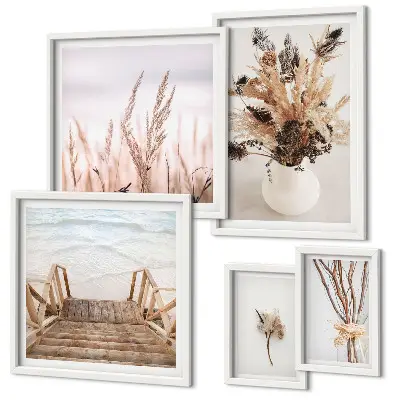Framed photo set Stylish dried plants and water