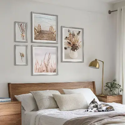 Framed photo set Stylish dried plants and water