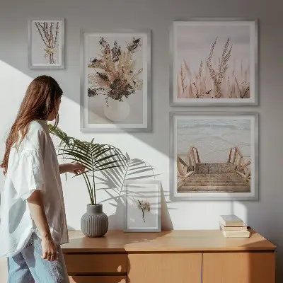 Framed photo set Stylish dried plants and water