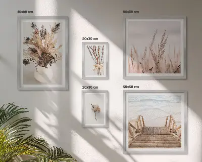 Framed photo set Stylish dried plants and water