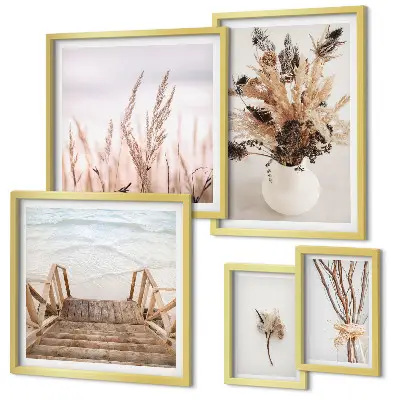 Framed photo set Stylish dried plants and water