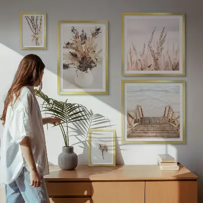 Framed photo set Stylish dried plants and water