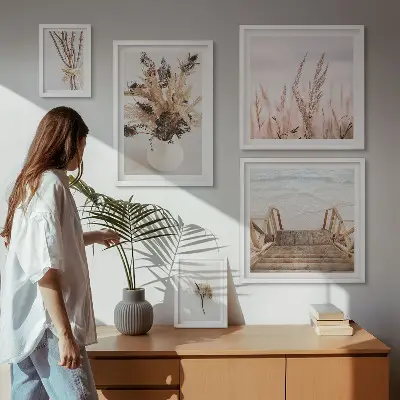 Dried plant photo set with stylish water and frame