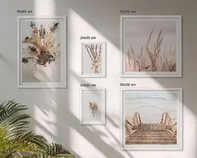 Dried plant photo set with stylish water and frame