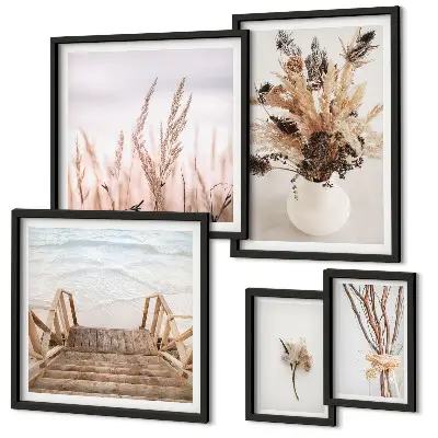 Framed photo set Stylish dried plants and water