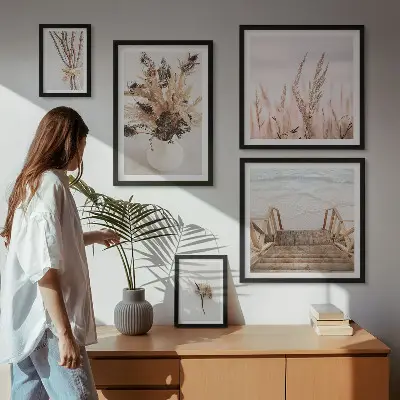 Framed photo set Stylish dried plants and water