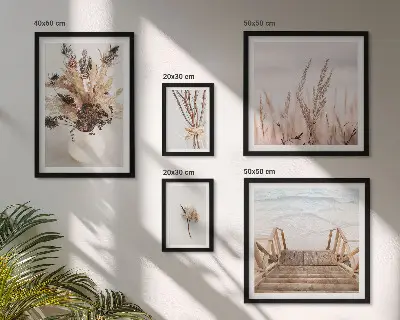 Dried plant photo set with stylish water and frame