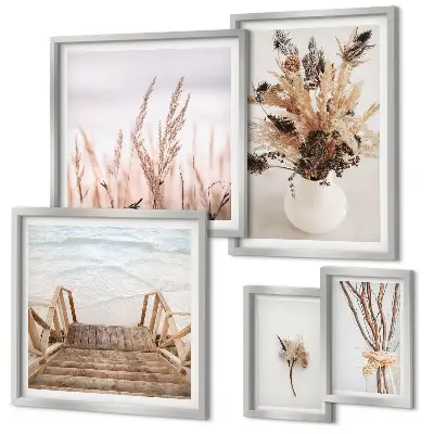 Framed photo set Stylish dried plants and water