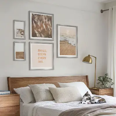 Gallery wall seaside landscapes with life quotes