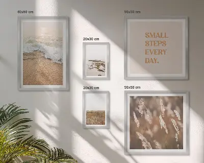 Gallery wall seaside landscapes with life quotes
