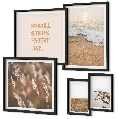 Gallery wall seaside landscapes with life quotes