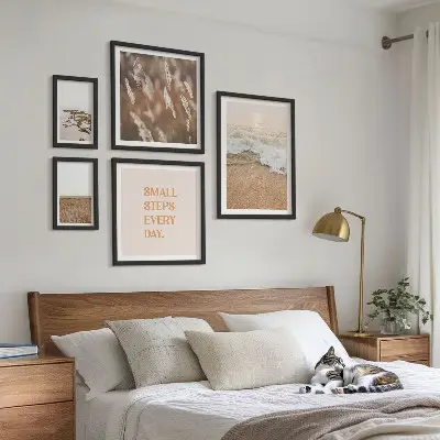 Gallery wall seaside landscapes with life quotes