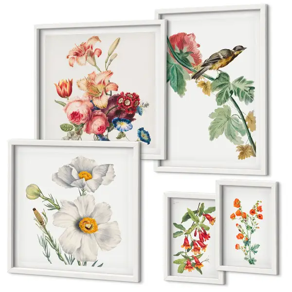 Floral birds vintage photo frame set with framed decorations