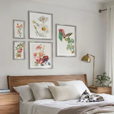 Framed photo set Floral birds vintage decorations