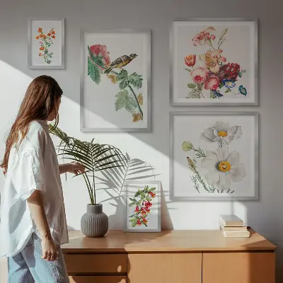Framed photo set Floral birds vintage decorations