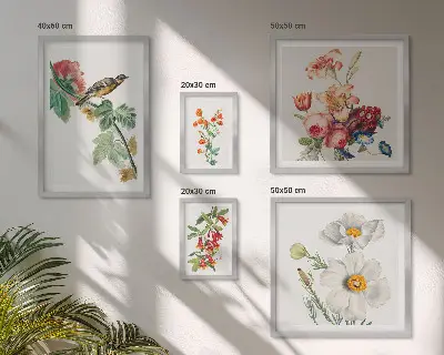 Framed photo set Floral birds vintage decorations