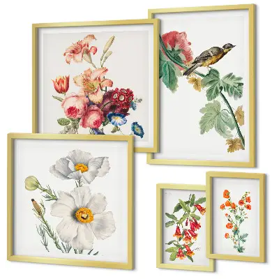 Floral birds vintage photo frame set with framed decorations