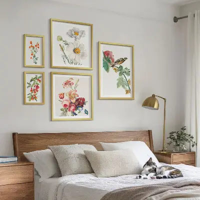 Framed photo set Floral birds vintage decorations
