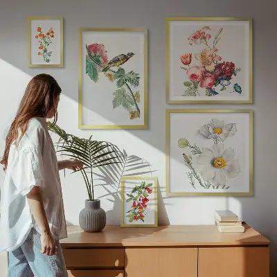 Floral birds vintage photo frame set with framed decorations