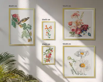 Framed photo set Floral birds vintage decorations
