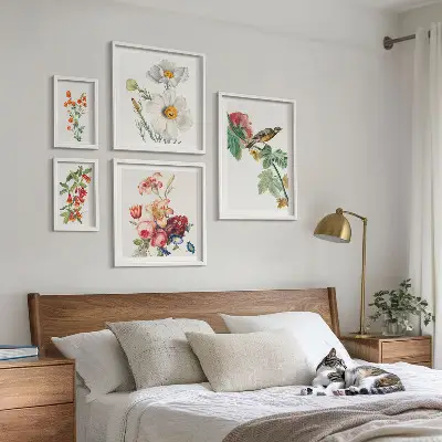 Framed photo set Floral birds vintage decorations