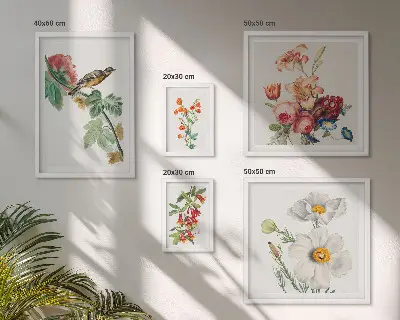 Framed photo set Floral birds vintage decorations