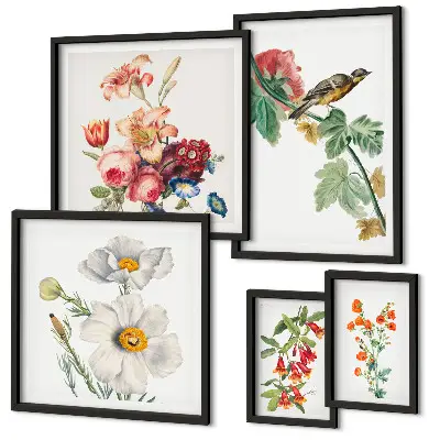 Framed photo set Floral birds vintage decorations