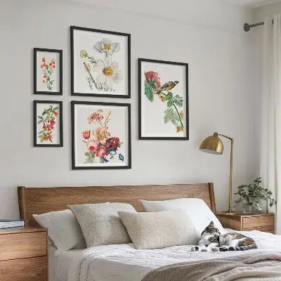 Floral birds vintage photo frame set with framed decorations
