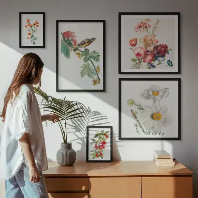 Floral birds vintage photo frame set with framed decorations