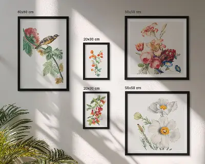 Floral birds vintage photo frame set with framed decorations