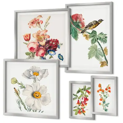 Floral birds vintage photo frame set with framed decorations