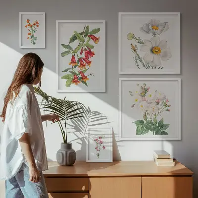 Floral botanical illustrations set of 5 wall art pieces