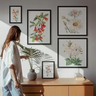 Set of 5 wall art pieces Floral Botanical Illustrations