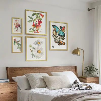 Framed photo set Flowers butterflies birds vintage decorations