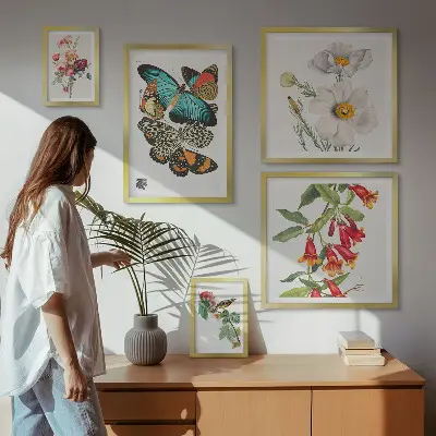 Framed photo set Flowers butterflies birds vintage decorations